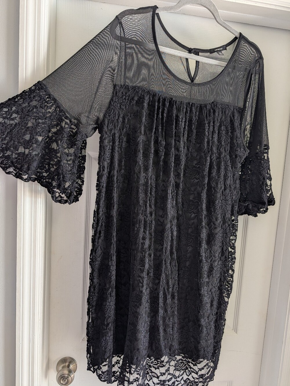 Espresso Black Lace Dress with Mesh Yoke - Plus Size 3X